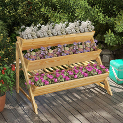 3 Tier Vertical Raised Garden Bed with Storage Shelf, 46 Inch Wooden Planter with Liners