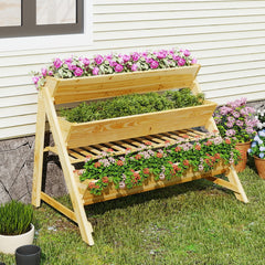 3 Tier Vertical Raised Garden Bed with Storage Shelf, 46 Inch Wooden Planter with Liners