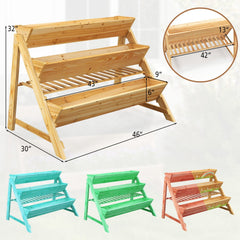 3 Tier Vertical Raised Garden Bed with Storage Shelf, 46 Inch Wooden Planter with Liners