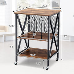 Rolling 3 Tier Record Player Stand and End Table with Album Dividers