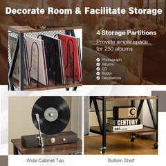 Rolling 3 Tier Record Player Stand and End Table with Album Dividers