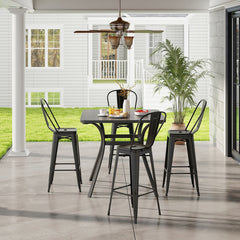 Set of 4 Stackable Metal Bar Stools in Black with Removable Backs, 30 Inch Seat