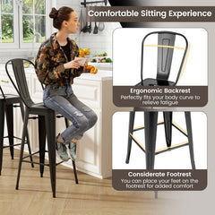 Set of 4 Stackable Metal Bar Stools in Black with Removable Backs, 30 Inch Seat