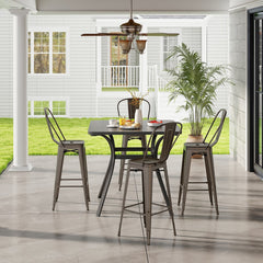 Set of 4 Stackable Metal Bar Stools in Gun Metal with Removable Backs, 30 Inch Seat