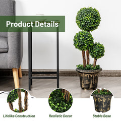 30 Inch Artificial Triple Ball Topiary Tree, UV Resistant PE Boxwood with Pot