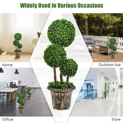 30 Inch Artificial Triple Ball Topiary Tree, UV Resistant PE Boxwood with Pot