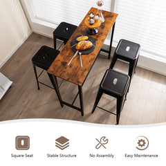 Set of 4 Stackable Metal Bar Stools in Black with Handle Slot, 30 Inch Seat Height