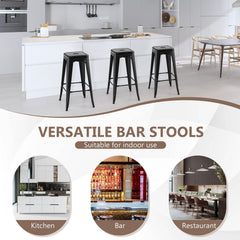 Set of 4 Stackable Metal Bar Stools in Black with Handle Slot, 30 Inch Seat Height
