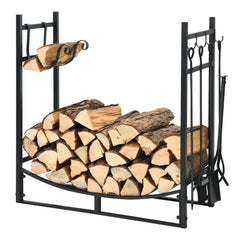 30 Inch Firewood Rack with 4 Tool Set Kindling Holders for Indoor and Outdoor