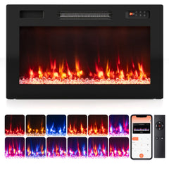 30 Inch Smart WiFi Electric Fireplace with Recessed and Wall Mounted