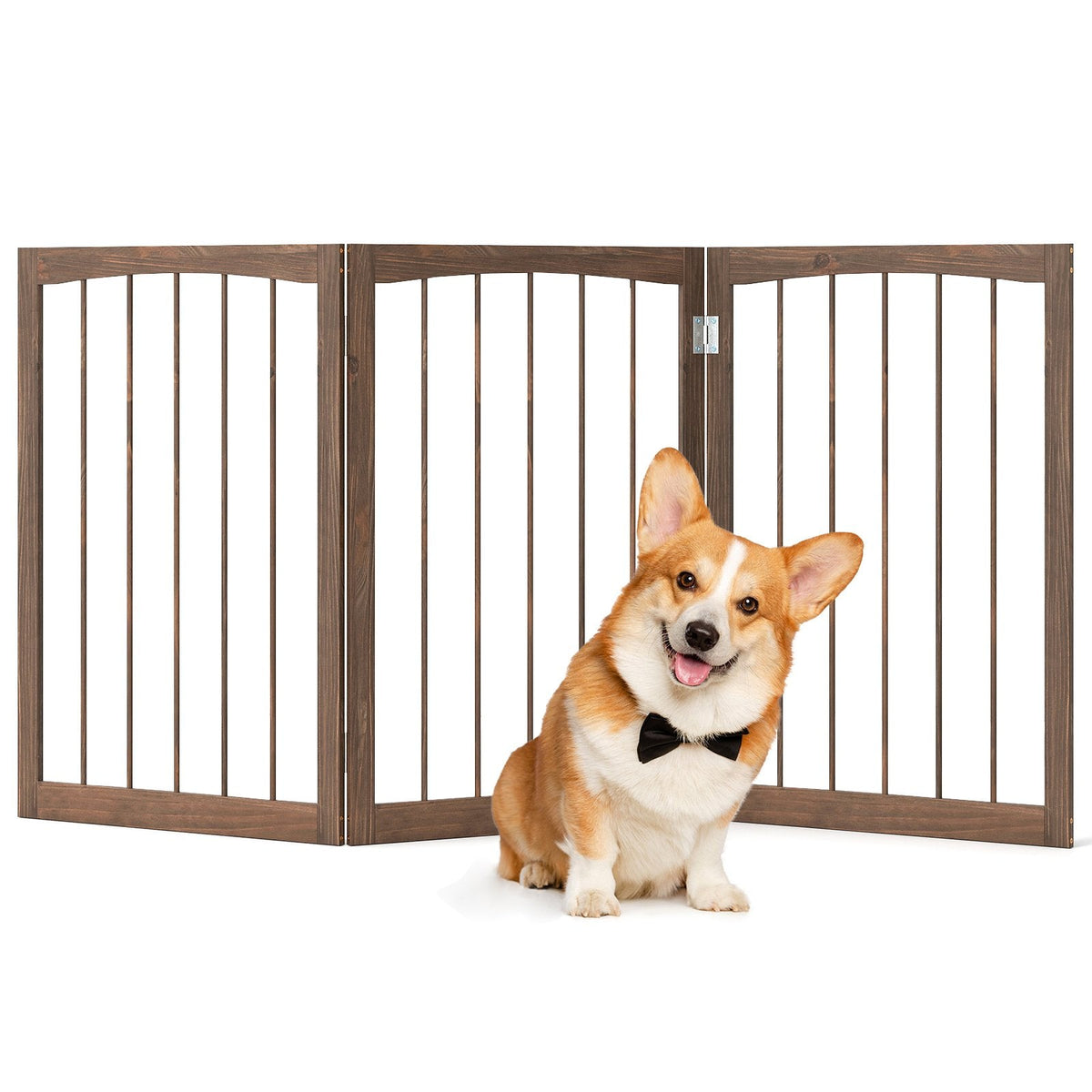 30 Inch Tall Wooden Pet Fence for Cats Small and Medium Dogs-Brown
