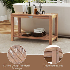 30 Inch Teak Wood Shower Bench Inside Shower Stool with Storage Shelf