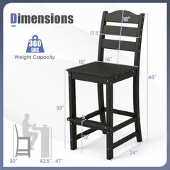 30 Inches Counter Height HDPE Bar Stool with Backrest and Footrest-Black