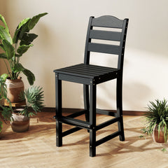 30 Inches Counter Height HDPE Bar Stool with Backrest and Footrest-Black