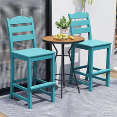 30 Inches Counter Height HDPE Bar Stool with Backrest and Footrest-Turquoise