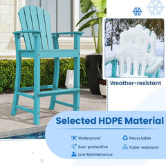 30 Inches Counter Height Outdoor HDPE Bar Stool with Armrests and Footrest-Turquoise