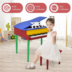 30-Key Wood Toy Kids Grand Piano with Bench and Music Rack-Multicolor