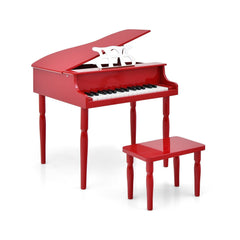 30-Key Wood Toy Kids Grand Piano with Bench and Music Rack-Red