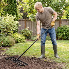 30 x 10 Inch Lawn Leveling Rake with Ergonomic Handle-Black