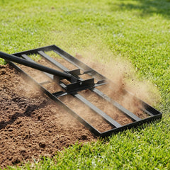 30 x 10 Inch Lawn Leveling Rake with Ergonomic Handle-Black
