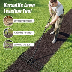 30 x 10 Inch Lawn Leveling Rake with Ergonomic Handle-Black