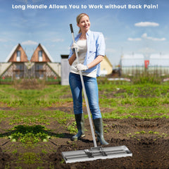 30 x 10 Inch Lawn Leveling Rake with Ergonomic Handle-Silver
