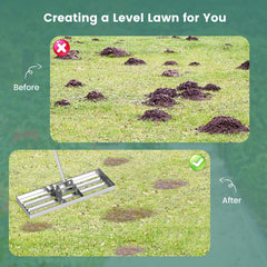30 x 10 Inch Lawn Leveling Rake with Ergonomic Handle-Silver