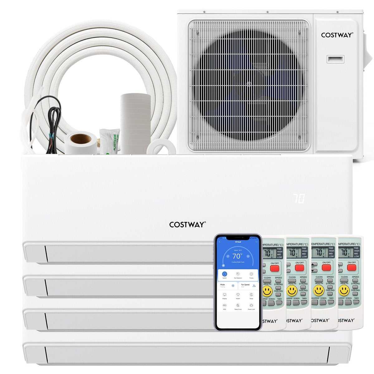 UltrEco 30,000 BTU 4 Zone Mini Split Heat Pump, 23 SEER2, Wifi, 7K + 7K + 12K + 12K