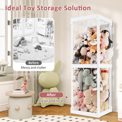300L Large Stuffed Animal Storage with Open Top and Elastic Cords-White