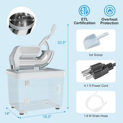 300W Commercial Ice Crusher with Dual Blades and Safety Switch-Gray