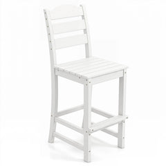 30 Inches HDPE Outdoor Counter Height Bar Stool with Back and Footrest-White