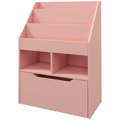 Kids Bookcase Multi-Shelf Rack Organizer with Storage Drawer for Books for Reading Nook, Classroom, Bedroom, Playroom, Grey