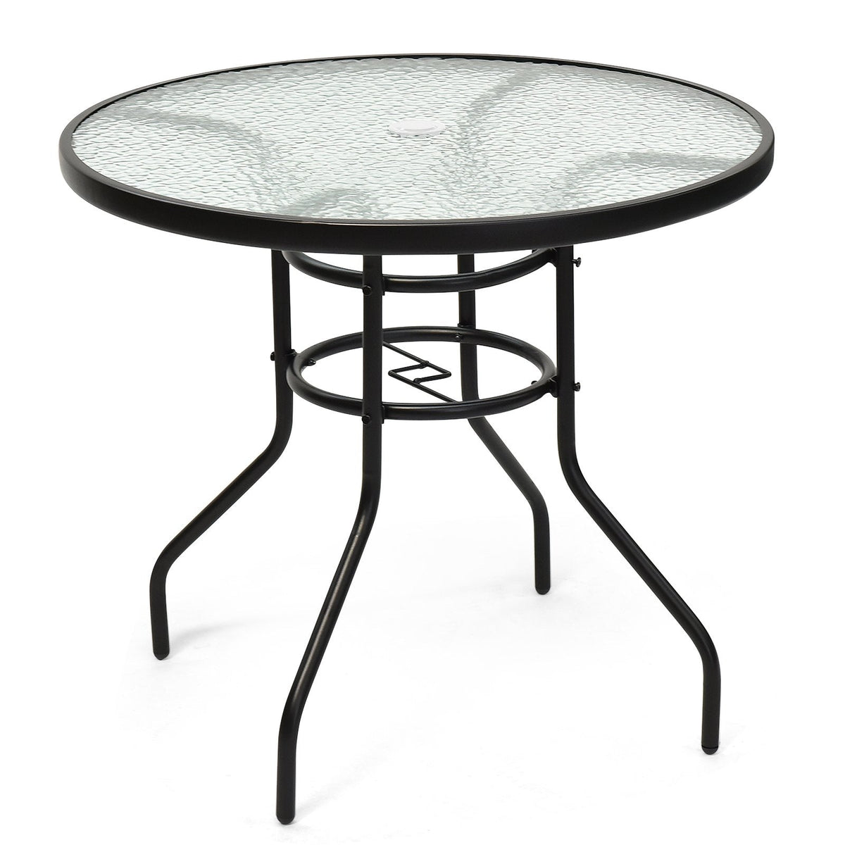 32 Inch Patio Tempered Glass Steel Frame Round Table with Convenient Umbrella Hole [Best Seller in the US]