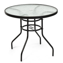 32 Inch Patio Tempered Glass Steel Frame Round Table with Convenient Umbrella Hole [Best Seller in the US]