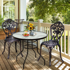 32 Inch Patio Tempered Glass Steel Frame Round Table with Convenient Umbrella Hole [Best Seller in the US]