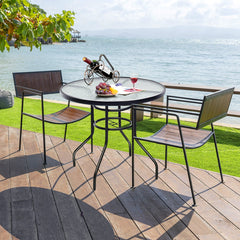 32 Inch Patio Tempered Glass Steel Frame Round Table with Convenient Umbrella Hole [Best Seller in the US]