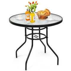 32 Inch Patio Tempered Glass Steel Frame Round Table with Convenient Umbrella Hole [Best Seller in the US]