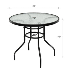 32 Inch Patio Tempered Glass Steel Frame Round Table with Convenient Umbrella Hole [Best Seller in the US]