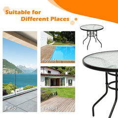 32 Inch Patio Tempered Glass Steel Frame Round Table with Convenient Umbrella Hole [Best Seller in the US]