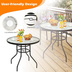 32 Inch Patio Tempered Glass Steel Frame Round Table with Convenient Umbrella Hole [Best Seller in the US]