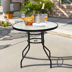 32 Inch Patio Tempered Glass Steel Frame Round Table with Convenient Umbrella Hole [Best Seller in the US]