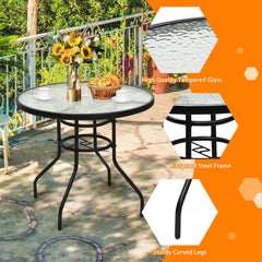 32 Inch Patio Tempered Glass Steel Frame Round Table with Convenient Umbrella Hole [Best Seller in the US]