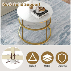 31.5 Inch Round Lift Top Coffee Table with Hidden Compartment and Side Shelves-White
