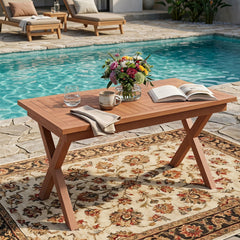 31.5 inches Outdoor Teak Wood Coffee Table with Slatted Tabletop for Patio
