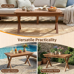 31.5 inches Outdoor Teak Wood Coffee Table with Slatted Tabletop for Patio