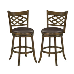Set of 2 Lattice Back Swivel Bar Stools in Walnut with 20 Inch Seat, 31 Inch Seat Height