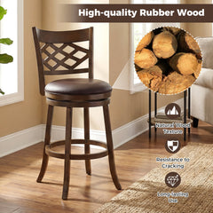 Set of 2 Lattice Back Swivel Bar Stools in Walnut with 20 Inch Seat, 31 Inch Seat Height