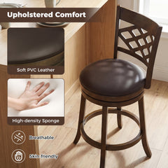 Set of 2 Lattice Back Swivel Bar Stools in Walnut with 20 Inch Seat, 31 Inch Seat Height