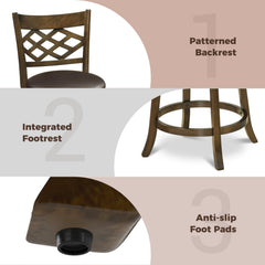 Set of 2 Lattice Back Swivel Bar Stools in Walnut with 20 Inch Seat, 31 Inch Seat Height