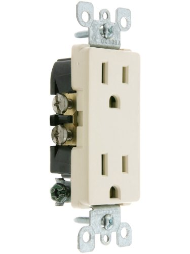 Leviton Decora 15 Amp, 125 V, Duplex Receptacle, Residential Grade, Grounding, 05325-00T, Light Almond